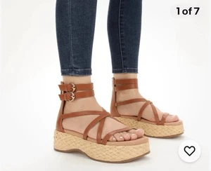 NWOB-Sam & Libby Iridessa Gladiator Espadrille Flatform Brown Sandal Size 8 - Picture 1 of 8