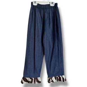Beehave Girls Pants Size 8 Blue Chambray Zebra Print Ruffle Boutique - Picture 1 of 4