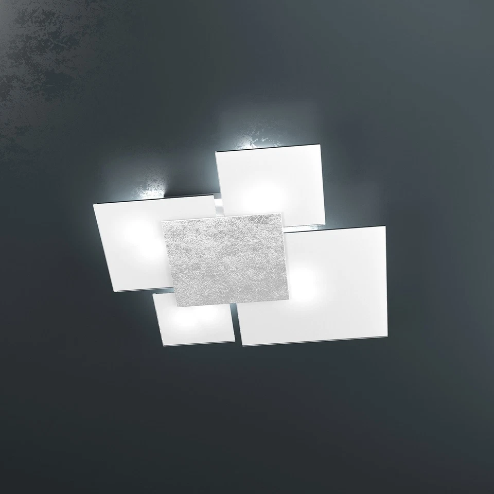 Plafoniera Contemporanea Upgrade Metallo Foglia Argento E Vetro 4 Luci E27 71Cm - Immagine 1 di 1