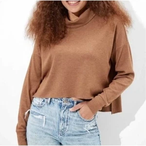 American Eagle Waffle Knit Cropped Turtleneck Sweater Small Long Sleeve Casual - Picture 1 of 10