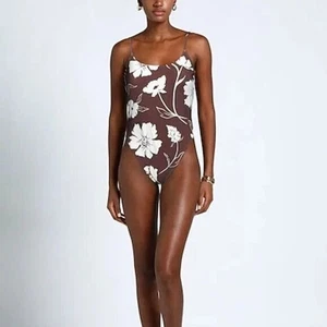 Tory Burch Printed High Leg Tank Swimsuit - Daisy Brown/White - Medium - BNWT - Picture 1 of 3