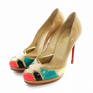Zapatos de salón Christian Louboutin talla 35 beige marrón charol tacones altos - Imagen 1 de 9