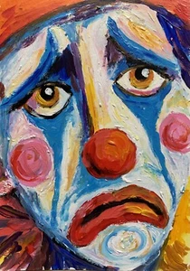 Portrait Of A Sad Clown. Painted With Acrylic. Handmade. Size 8”x6”. - Picture 1 of 7