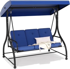 3-Seat Outdoor Patio Swing Chair with Adjustable Canopy Removable Cushion, Heavy - Picture 1 of 9