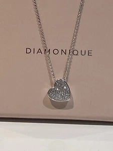 QVC 925 Sterling Silver & Diamonique Pave Set Heart Pendant Necklace - Picture 1 of 23