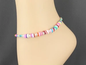 multi color anklet beaded adjustable anklet ankle bracelet 8.5-10" long  - Picture 1 of 8