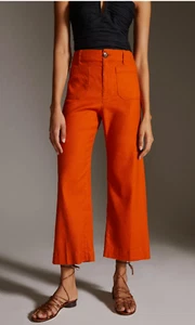 Anthropologie Maeve The Colette Cropped Linen Wide-Leg Pants Red Orange 10 TALL - Picture 1 of 10