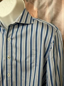 BUGATCHI Mens  Long Sleeve Shirt Vertical Stripe Blue - Picture 1 of 9