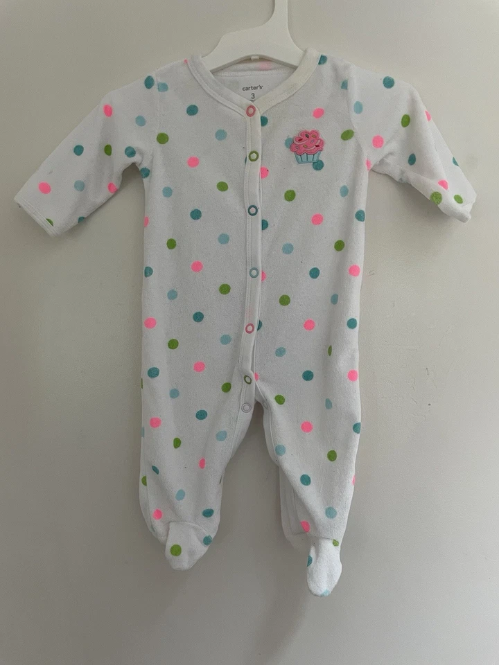 Carter's Bebé Niña Colorido Lunares Cupcake Terry Francés Dormir y Jugar Blanco 3M Foto 1 de 4
