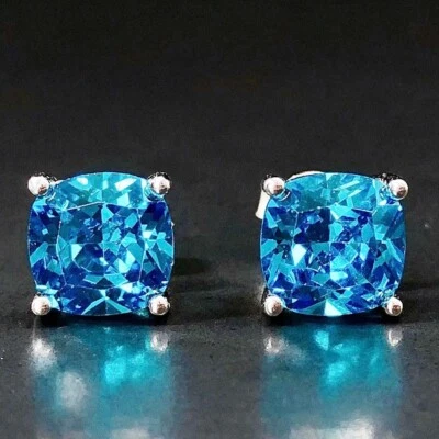 Pendiente de topacio natural corte cojín de 4,00 quilates enchapado en oro blanco de 18 k Foto 1 de 4