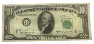 1950 C $10 DOLLAR FEDERAL RESERVE NOTE NEW YORK NICELY CIRCULATED B45912177J - Picture 1 of 2