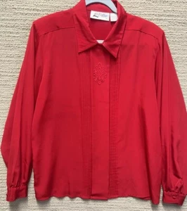 Yves St Clair Blouse Women’s 16 Vintage Long Sleeve Red Embroidered Retro - Picture 1 of 10