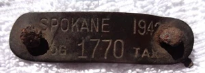 Vintage Dog Tax Tag, Spokane Wa. 1942, #1770, 2x.25 inches, Rivets - Picture 1 of 2