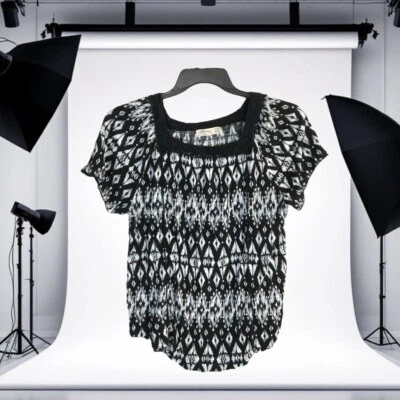 Faded Glory черный и белый геометрический принт w кружева квадратный вырез женщин XL 16-18 - Изображение 1 из 4