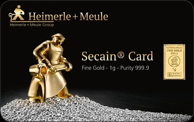 Goldbarren 1 Gramm 999.9  Gold  Heimerle und Meule Secain Card - Bild 1 von 4