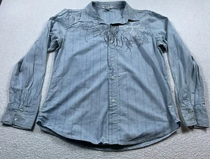 Pop Icon Clothing Shirt Button Mens Size XL Blue Gray Embroidered Long Sleeve - Picture 1 of 7