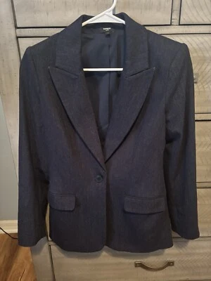 Traje de jean oscuro Express para mujer, blazer XS, pantalones de traje 4L, excelente Foto 1 de 4