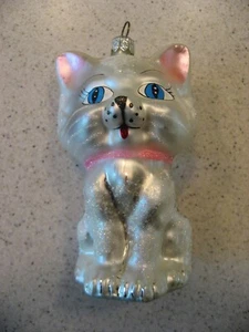 Gattino bianco vintage con colletto rosa glitter vetro ornamento natalizio circa 4"T - Foto 1 di 3