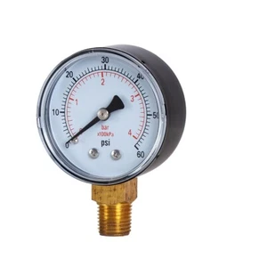 JIVTO dry Pressure Gauge, 2" Dia, 0-60 psi, 1/4" BSPT Lower Mount ( pack of 1) - Picture 1 of 4