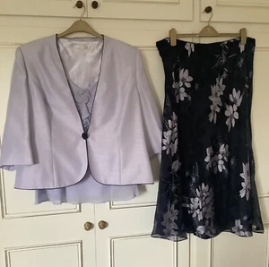 Jacques Vert Size 22/24 Lilac Top, Navy Silk Mix Skirt, Jacket Wedding/Occasion - Picture 1 of 9