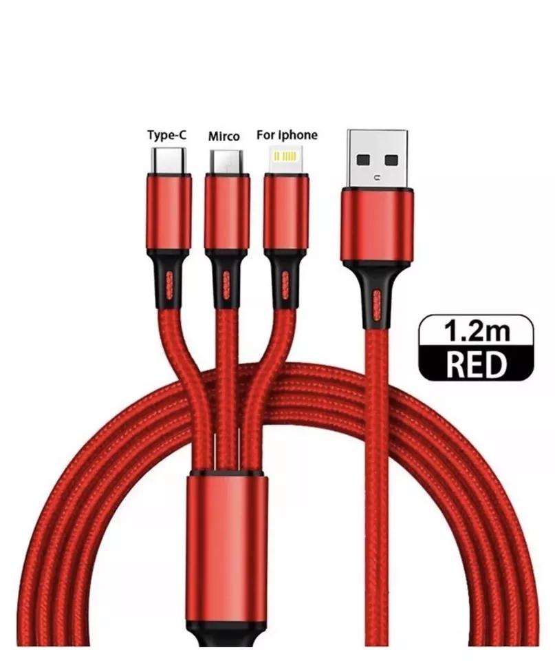 3-IN-1 Fast Charging USB Power Adapter Cable Multi Charger Cord For Cell Phone - Image 1 of 3
