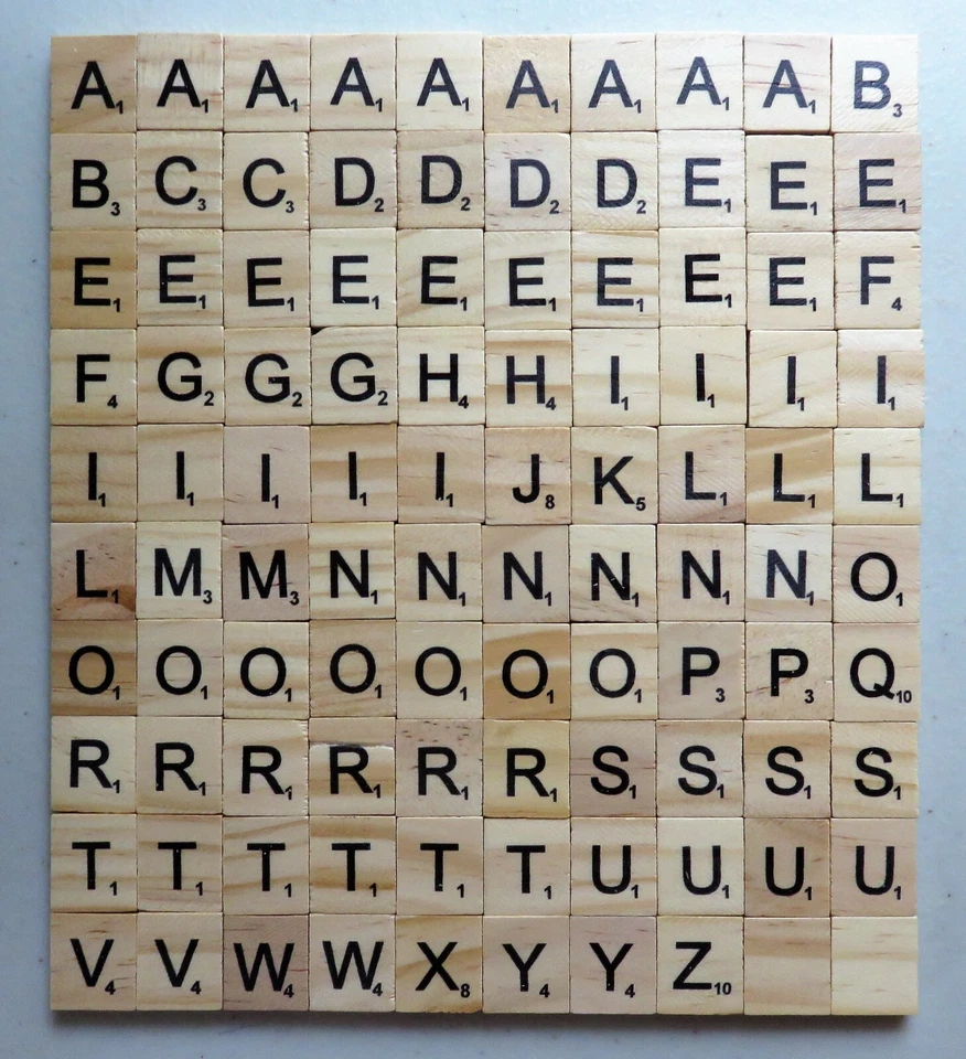 100 Wooden Letters Tiles Complete Set Compatible w/Scrabble Scrapbooking Crafts - Image 1 of 3