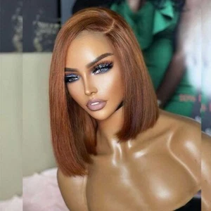 Lace Front Wigs Human Hair Short Blonde Brown Wig for Women Pre Pluck - Picture 1 of 7