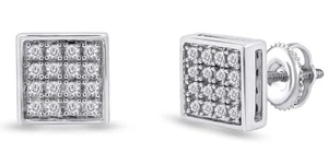 1/5 Ct Round Lab Created Moissanite Square Stud Earrings 10k Solid Gold - Picture 1 of 9
