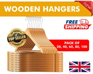20 X WOODEN COAT HANGERS SUIT GARMENTS CLOTHES WOOD HANGER TROUSER BAR SET - Picture 1 of 22