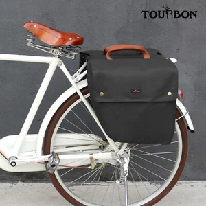 Tourbon Vintage Bike Bag Rear Waterpoof Canvas Roll-up Double Pannier Bag Black - Imagen 1 de 11