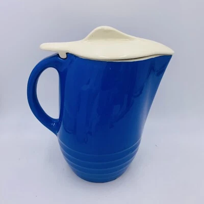 Jarra de cerámica estilo Art Deco Mcm de colección con tapa jarra azul real jarrón refrigerador Foto 1 de 4