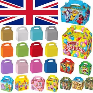 Plain & Themed Colour Party Food Box - Children Kids Birthday Loot Favour Bags - Picture 1 of 36