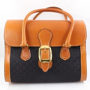 Gucci GG Supreme Canvas & Leather Dual Top Handle Vintage Bag in Black & Brown - Picture 1 of 15