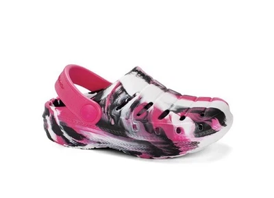 RUGGED SHARK Girl’s Size 7 Swivel Strap EVA Clog Sandals • Tie Dye Black Pink - Image 1 of 4
