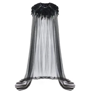 Damen Halloween Böse Königin Hexe Cosplay Umhang Steampunk Schwarz Feder Colla... - Bild 1 von 7