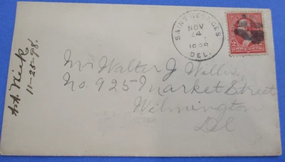 COVER 1898 w/FANCY CANCEL  2c WASHINGTON  POSTED SAINT GEORGES, DEL. See Pics - Image 1 of 3