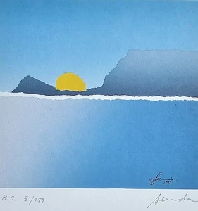 ARTHUR SECUNDA LAKE Locarno 1983 HAND SIGNED Lufthansa Sunset LITHOGRAPH art - Picture 1 of 9