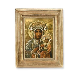 Our Lady of Czestochowa Print In Gold Leaf Square Frame 3-3/4"x4-1/2 - Picture 1 of 3