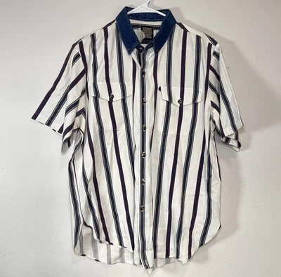 Panhandle Slim Rough Stock Shirt Size 16.5 Blue Striped Denim Collar Cowboy VTG - Image 1 of 4