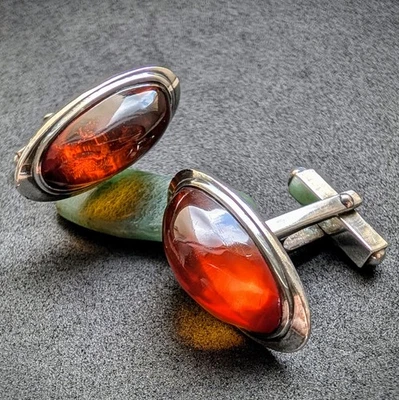 Vintage Designer Manschettenknöpfe Bernstein 835 Silber Silberschmiedearbeit S - Bild 1 von 4