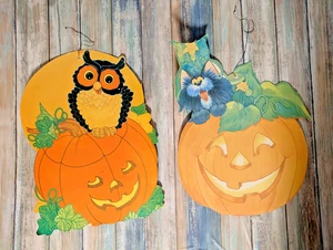 Vintage Eureka Halloween Kürbis Eule & Katze Stanzdeko 2er Set - Bild 1 von 7