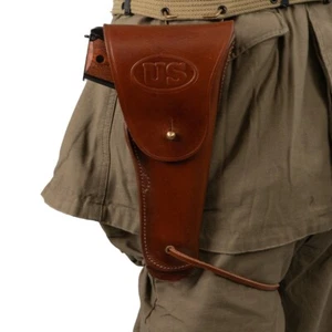 WW1 WW2 US M1916 Colt Pistol Holster - Brown Leather Brass American Army Repro - Picture 1 of 7