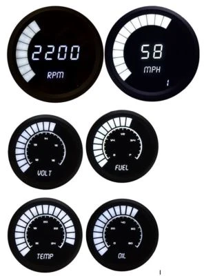 Universal Analog 6 Gauge Set With White LED Gauges Black Bezel Lifetime Warranty - Image 1 of 4