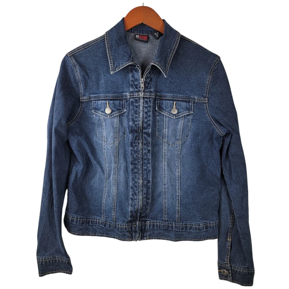 NY Jeans Mediano Denim Azul Jean Chaqueta Abrigo Cremallera Elastizado Vaquera Occidental Foto 1 de 4