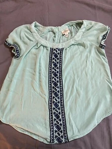 St Johns Bay Women’s Top Shirt Blouse Blue Green Size Large - Picture 1 of 6