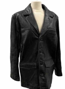 Harley Davidson Black Leather Snap Button Shirt Jacket Mens Med L Trucker p2p25 - Picture 1 of 18