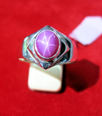 Classic Men's Ring Natural Pink Star Ruby 925 Sterling Silver Size 12.5 New - Image 1 of 4