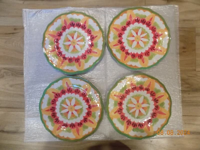 Cynthia Rowley Melamine Salad/Lunch Plate 8.75" Lime Green/Peach/Pink - Set of 4 - Image 1 of 4