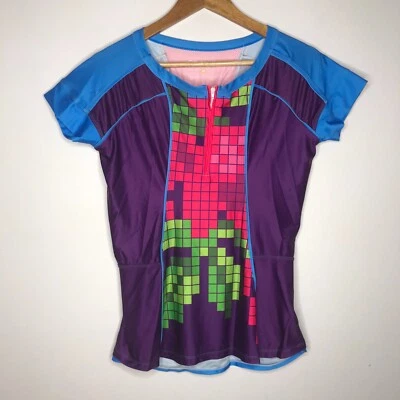 Camiseta deportiva de ciclismo Moxie para mujer talla mediana púrpura rosa azul nueva Foto 1 de 4