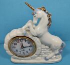 Porcelain Unicorn Clock Desk Bedroom Gold plated accents Tested Working EUC